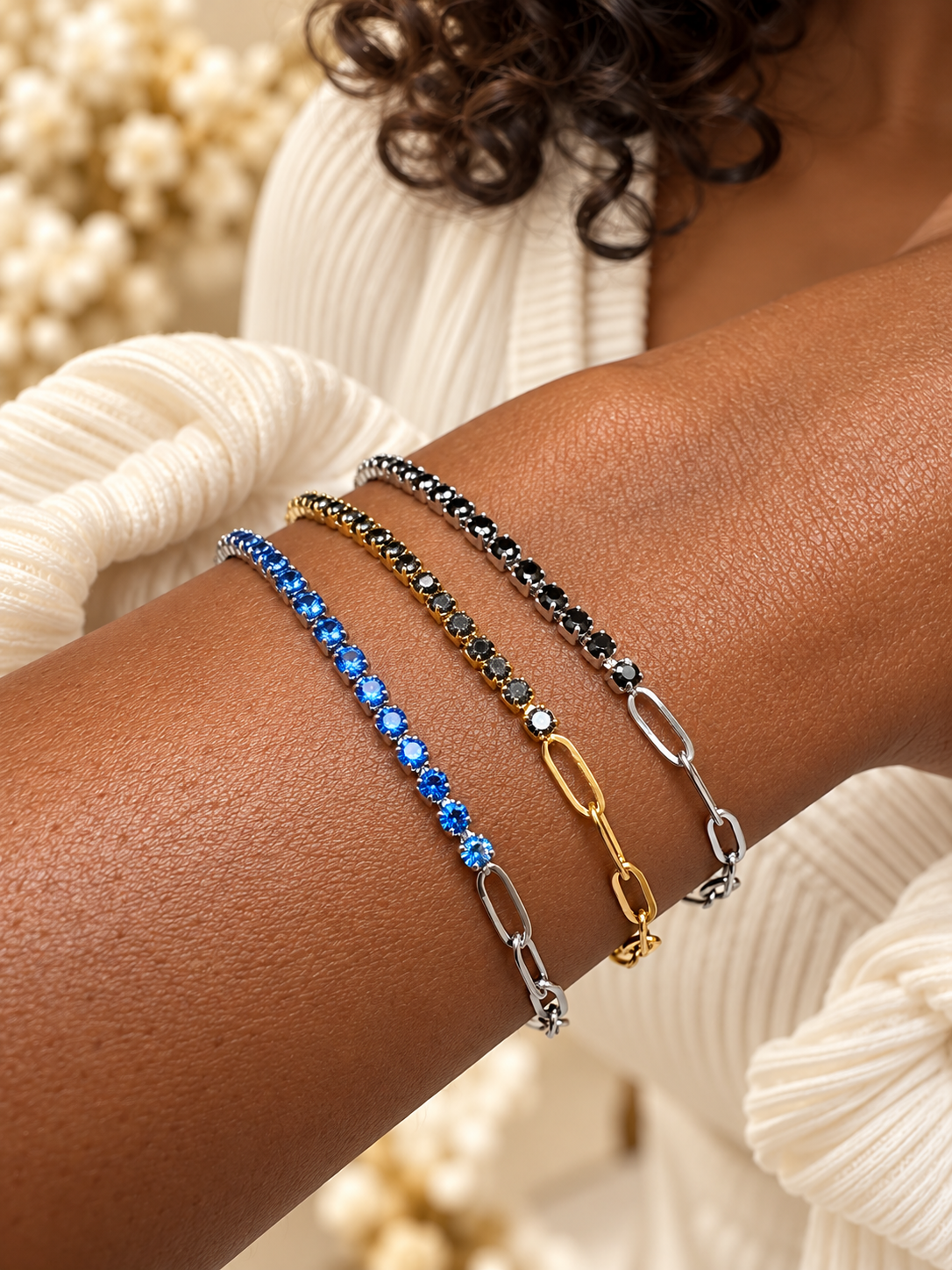 Half Tennis Half Paperclip Chain Bracelet