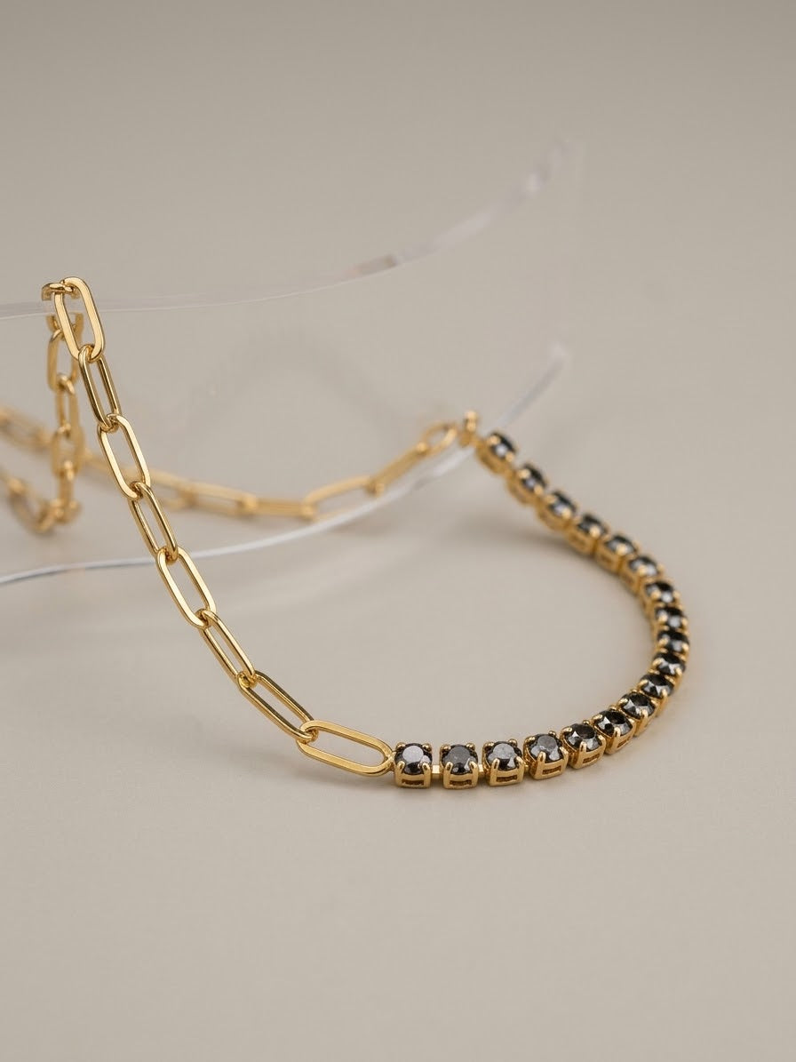 Half Tennis Half Paperclip Chain Bracelet
