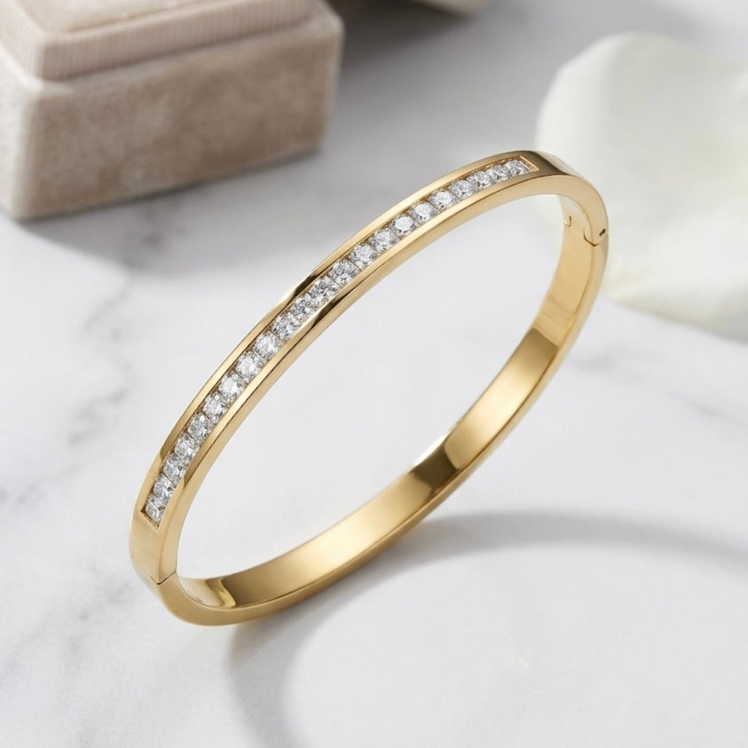 Pavé Crystal Gold Hinged Eternity Bangle
