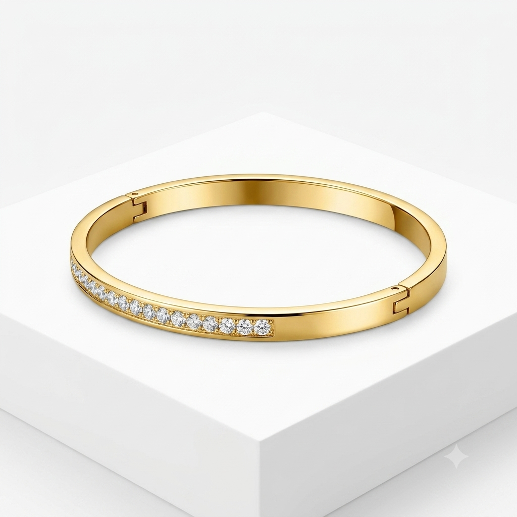 Pavé Crystal Gold Hinged Eternity Bangle