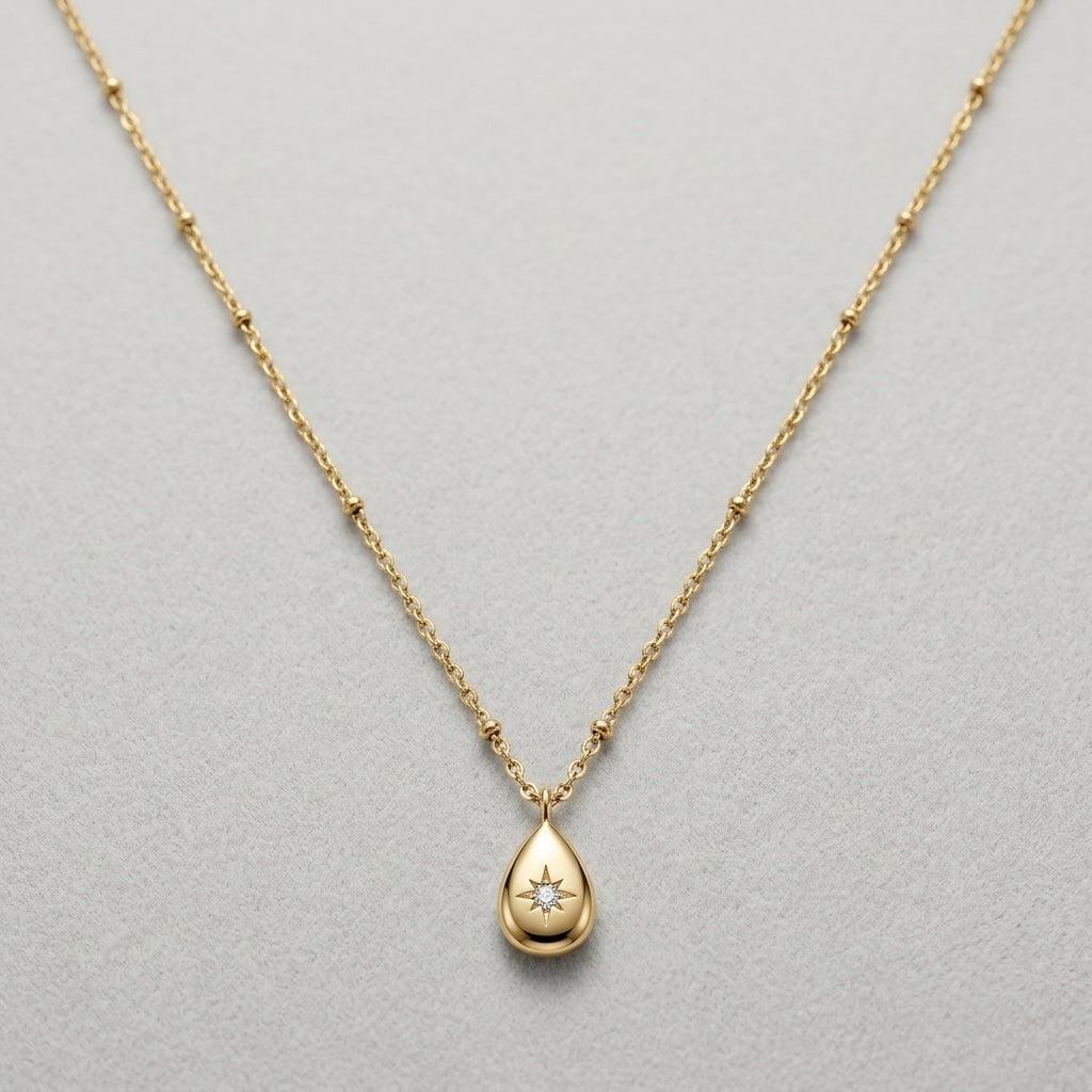 Starburst Teardrop Pendant Necklace
