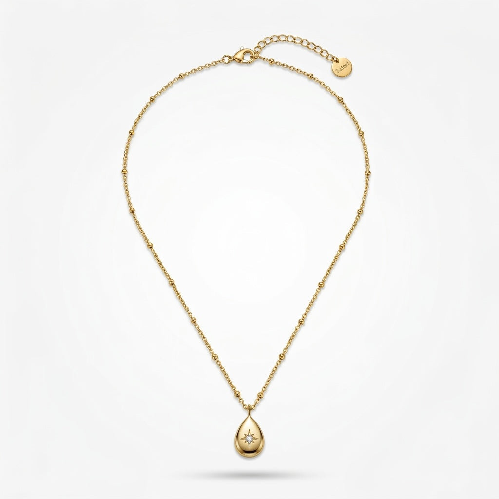 Starburst Teardrop Pendant Necklace