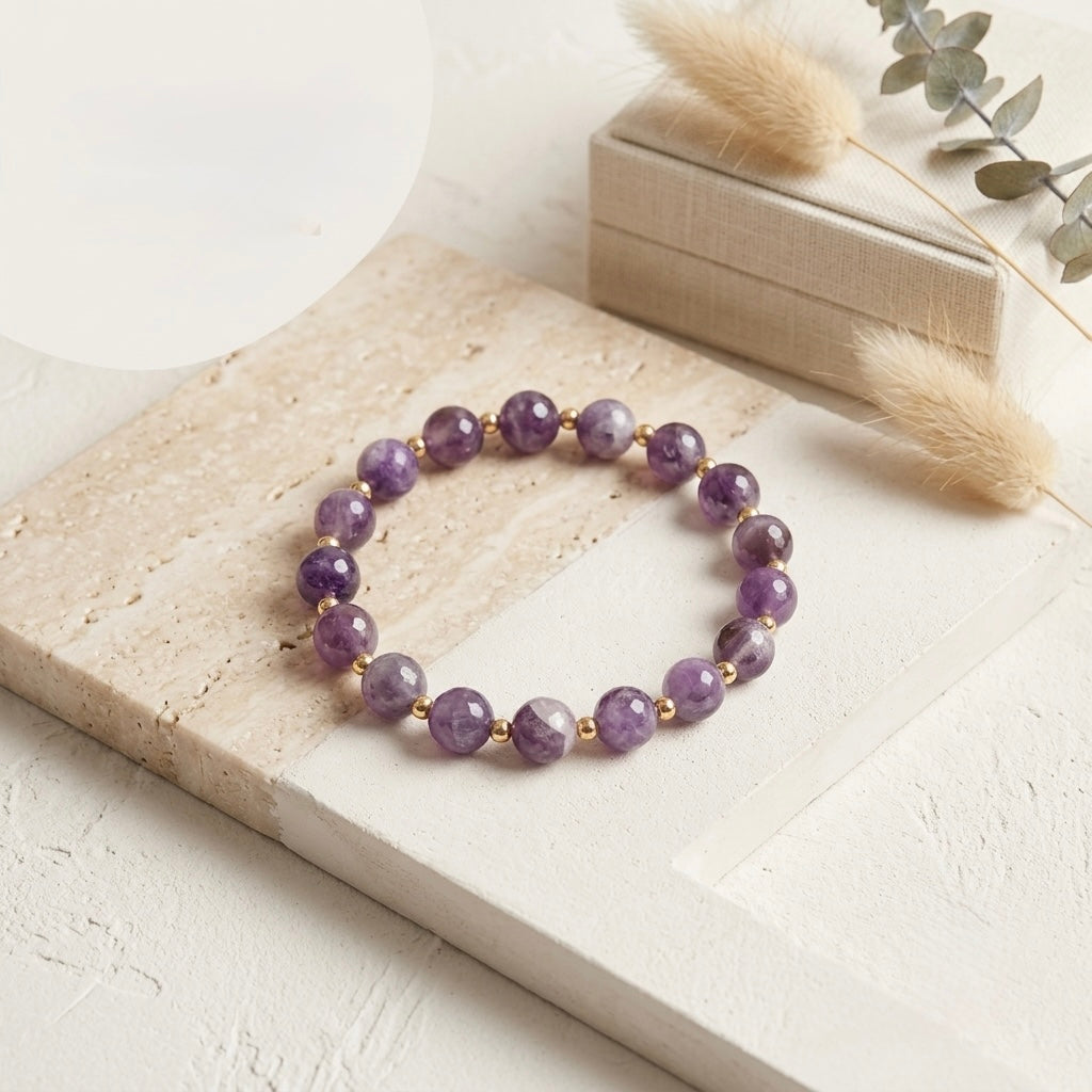 Violet Amethyst Gemstone Stretch Bracelet