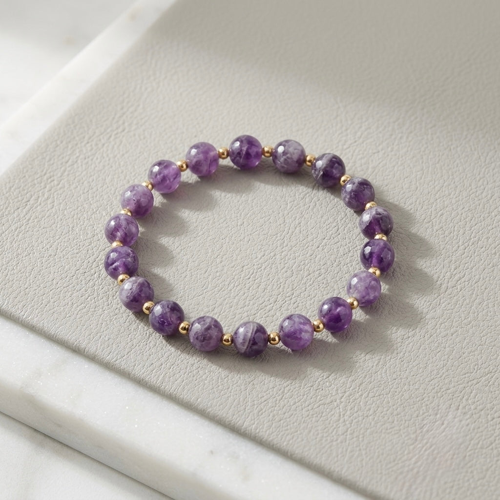 Violet Amethyst Gemstone Stretch Bracelet