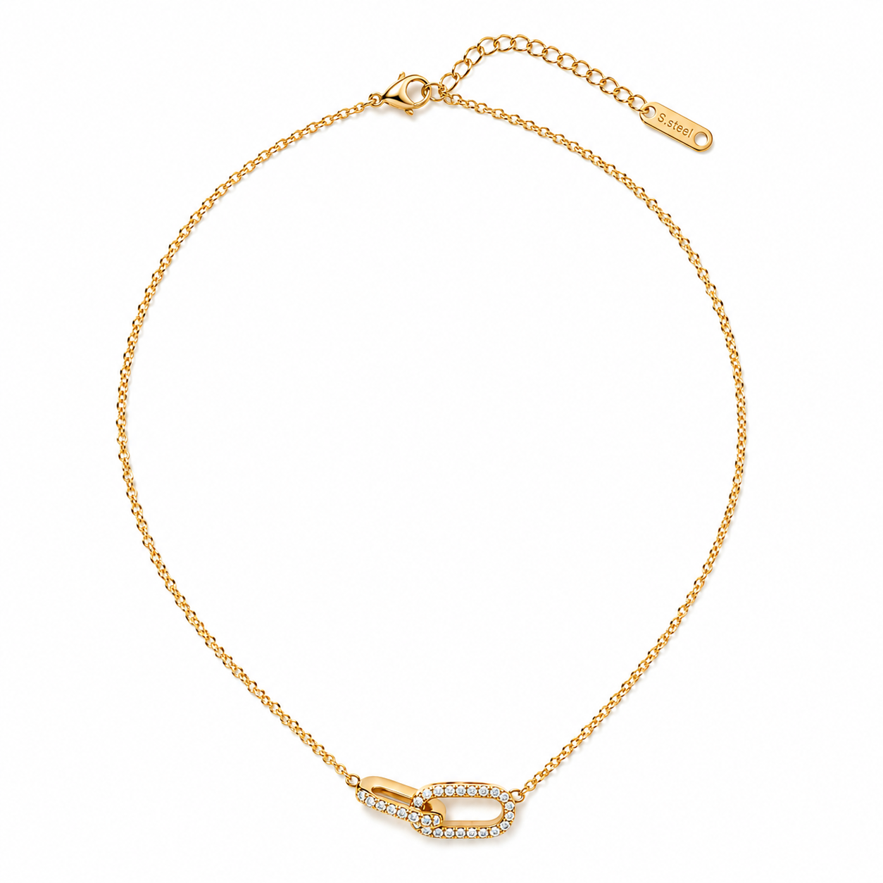Interlocking Paperclip Link Pendant Necklace - 18K Gold Plated