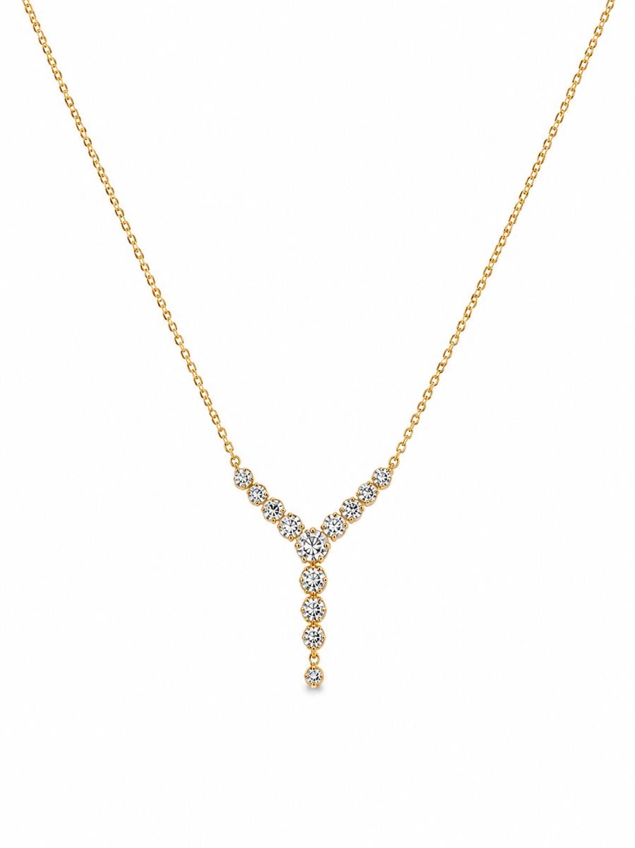 Lumina Crystal Y-Drop Necklace | Gold Stainless Steel Jewelry