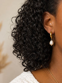 Manco 18K Gold Baroque Pearl Drop Hoop Earrings | Tarnish-Free C-Hoops