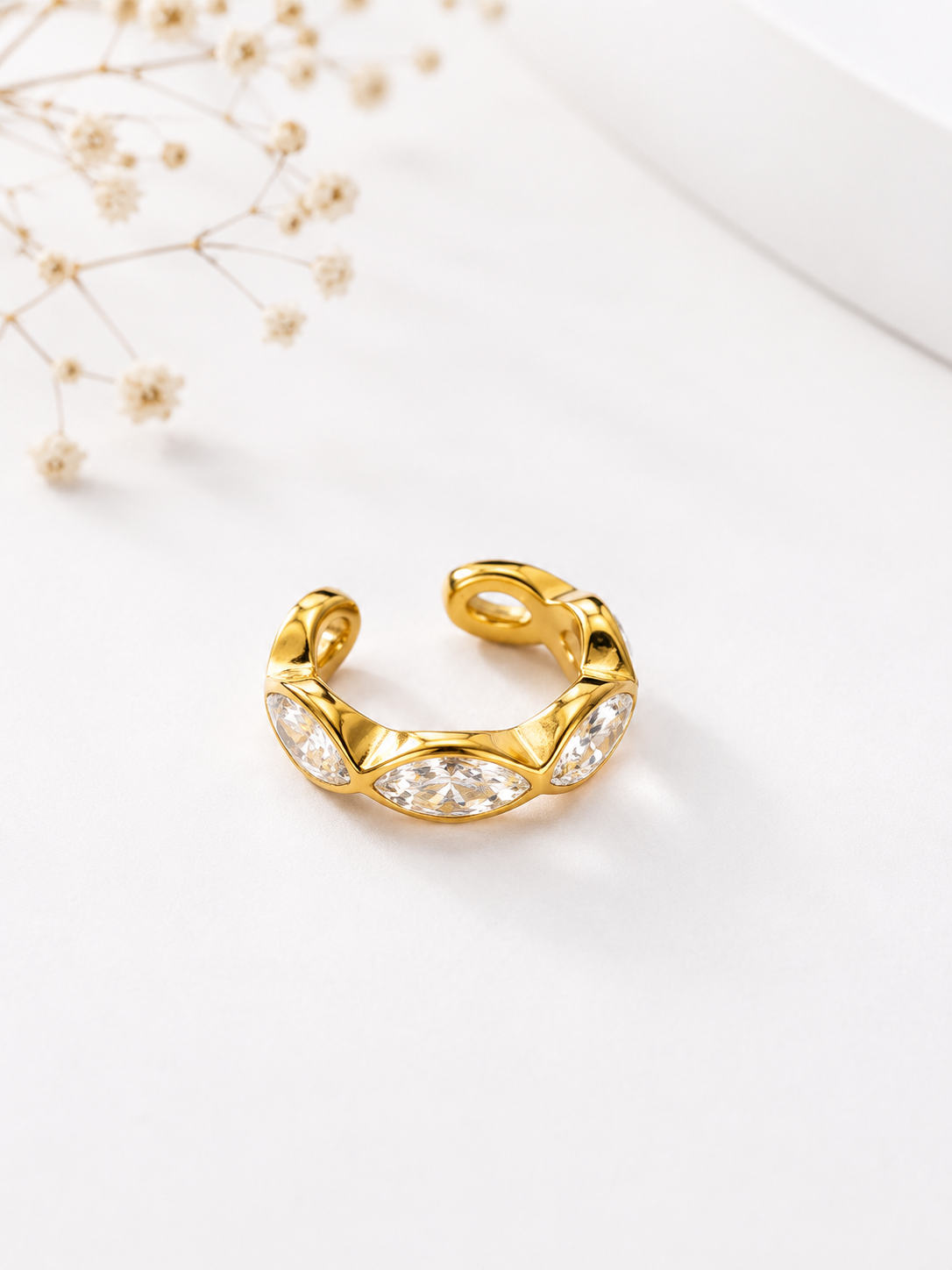 Marquise Crystal Gold Ear Cuffs | Non-Pierced Cuffs-On Hoop