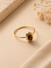 Minimalist Tiger’s Eye Oval Stone Ring