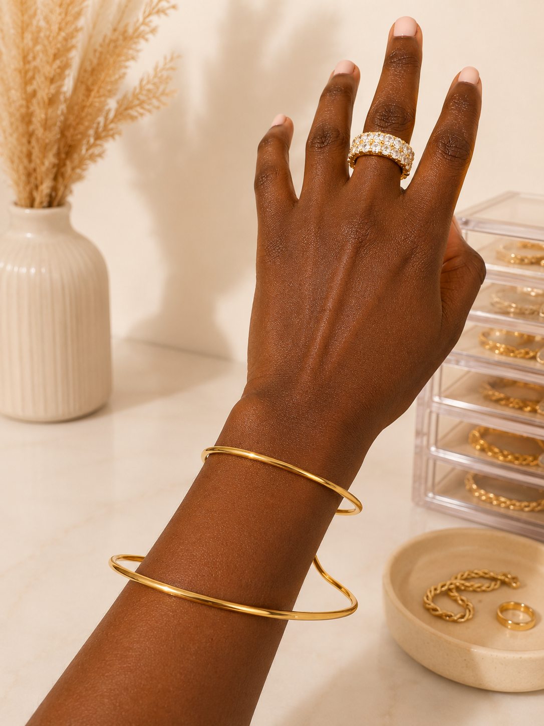 Minimalist Open Cuff Bangle Bracelet | 18K Gold Stainless Steel
