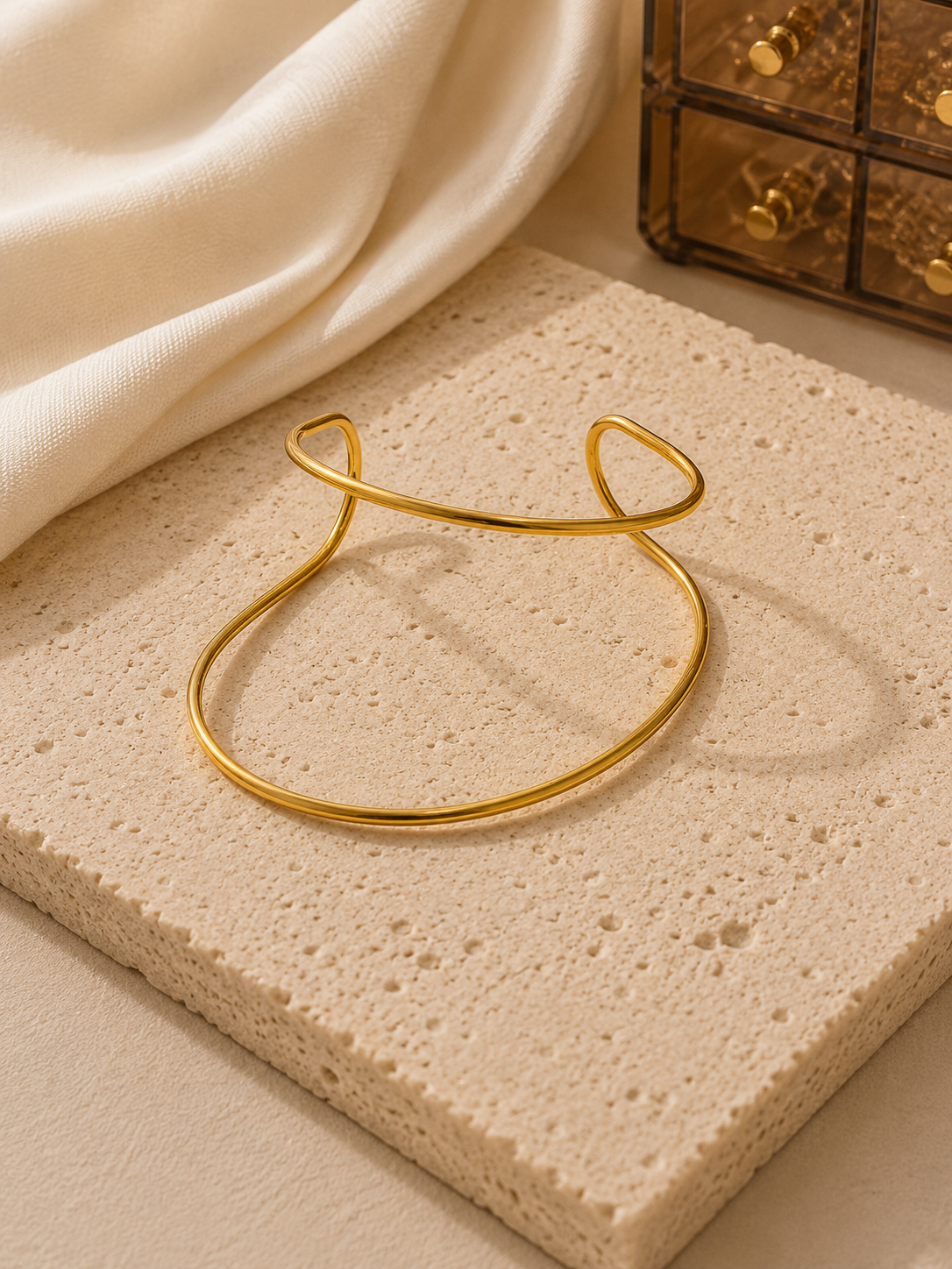 Minimalist Open Cuff Bangle Bracelet | 18K Gold Stainless Steel