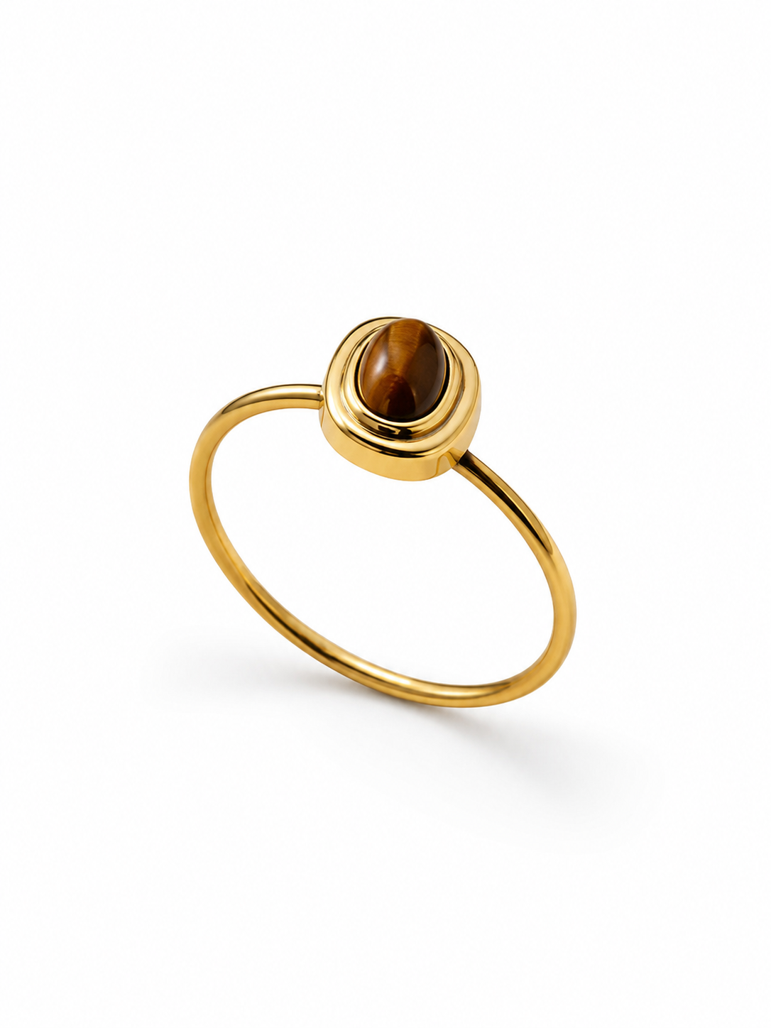 Minimalist Tiger’s Eye Oval Stone Ring