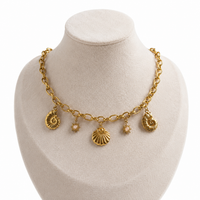 Ocean Shell & Sun Charm Chain Necklace | Waterproof Gold