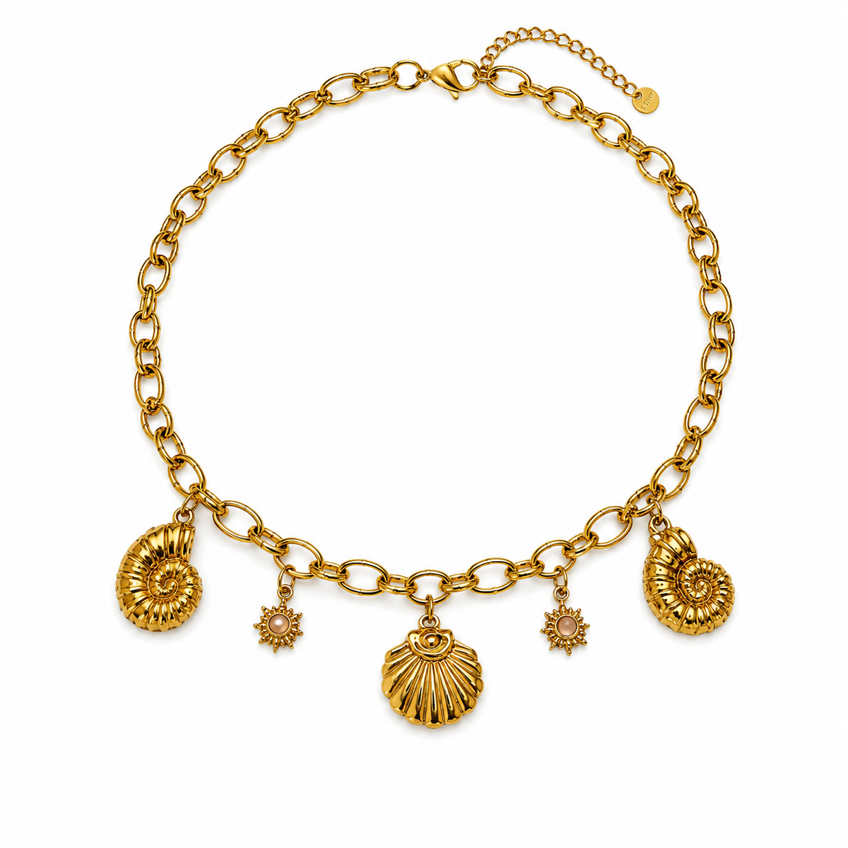 Ocean Shell & Sun Charm Chain Necklace | Waterproof Gold