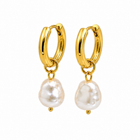 Organic Freshwater Pearl Charm Hoop Earrings