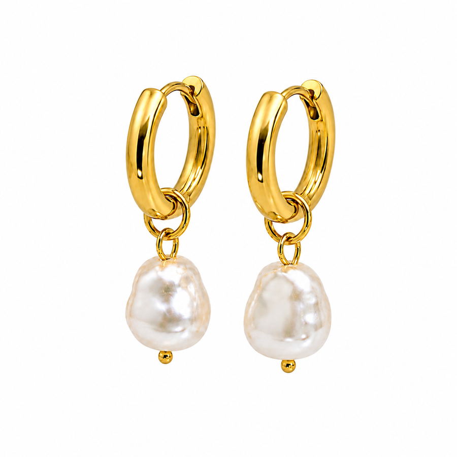 Organic Freshwater Pearl Charm Hoop Earrings