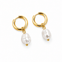 Organic Freshwater Pearl Charm Hoop Earrings
