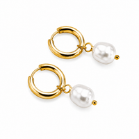 Organic Freshwater Pearl Charm Hoop Earrings