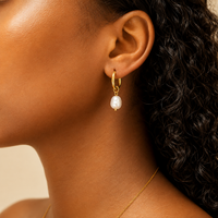 Organic Freshwater Pearl Charm Hoop Earrings