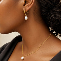 Organic Freshwater Pearl Charm Hoop Earrings