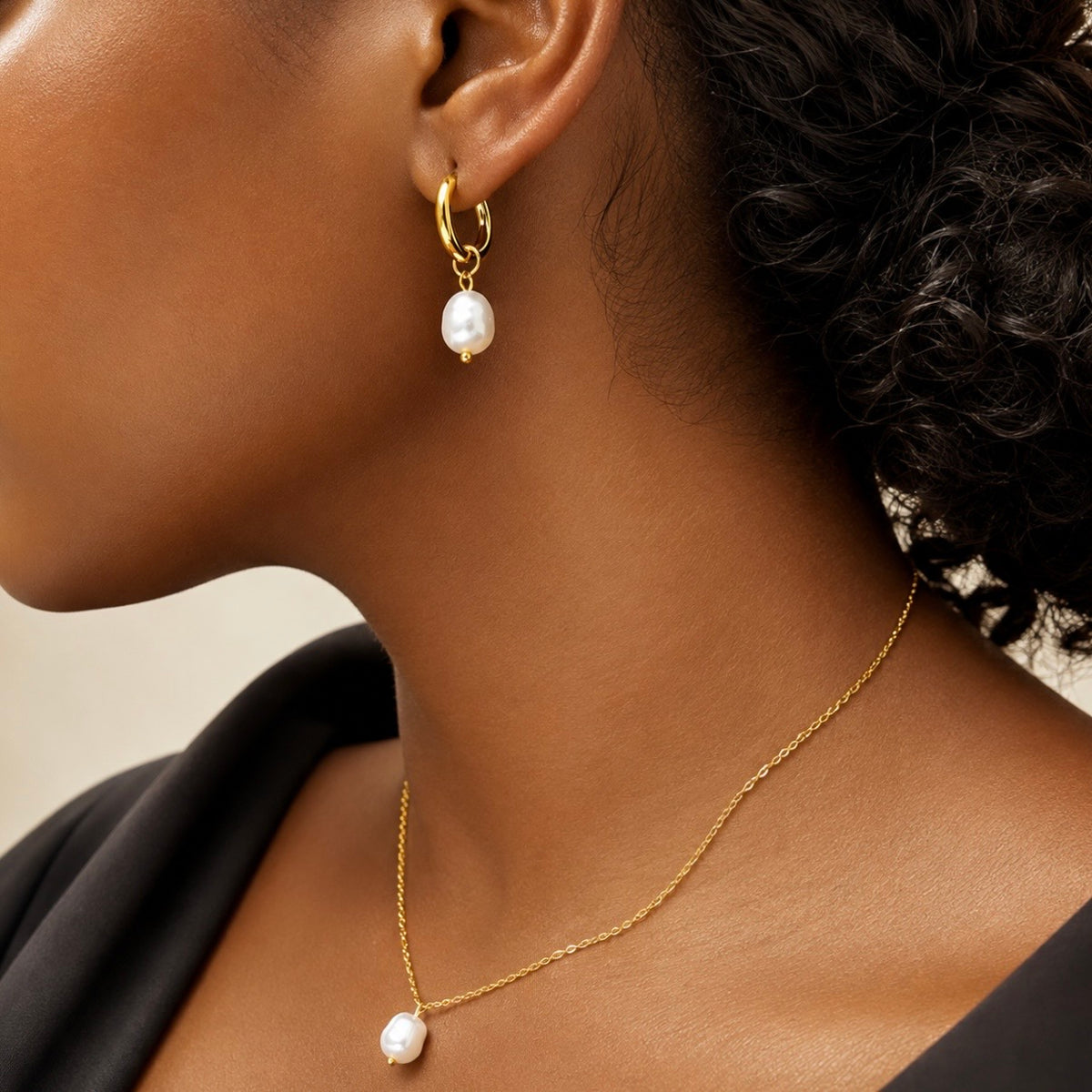 Organic Freshwater Pearl Charm Hoop Earrings
