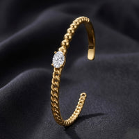 Oval CZ Solitaire Open Gold Cuff Bracelet