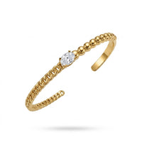 Oval CZ Solitaire Open Gold Cuff Bracelet