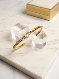 Oval CZ Solitaire Open Gold Cuff Bracelet