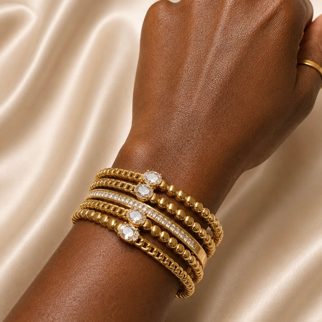 Oval CZ Solitaire Open Gold Cuff Bracelet