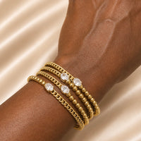 Oval CZ Solitaire Open Gold Cuff Bracelet