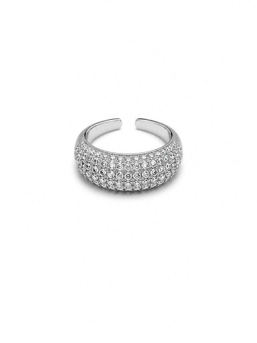 Pavé Dome Statement Ring | Adjustable Silver-Tone