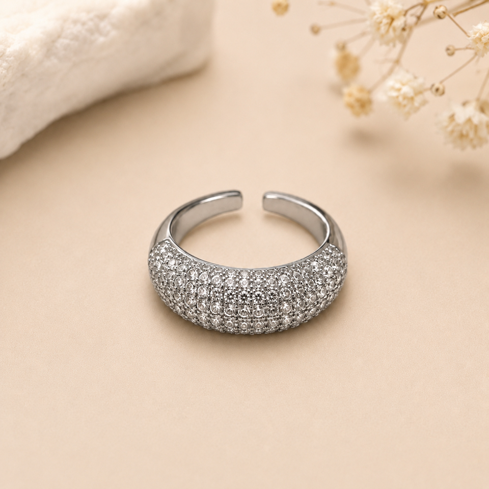 Pavé Dome Statement Ring | Adjustable Silver-Tone