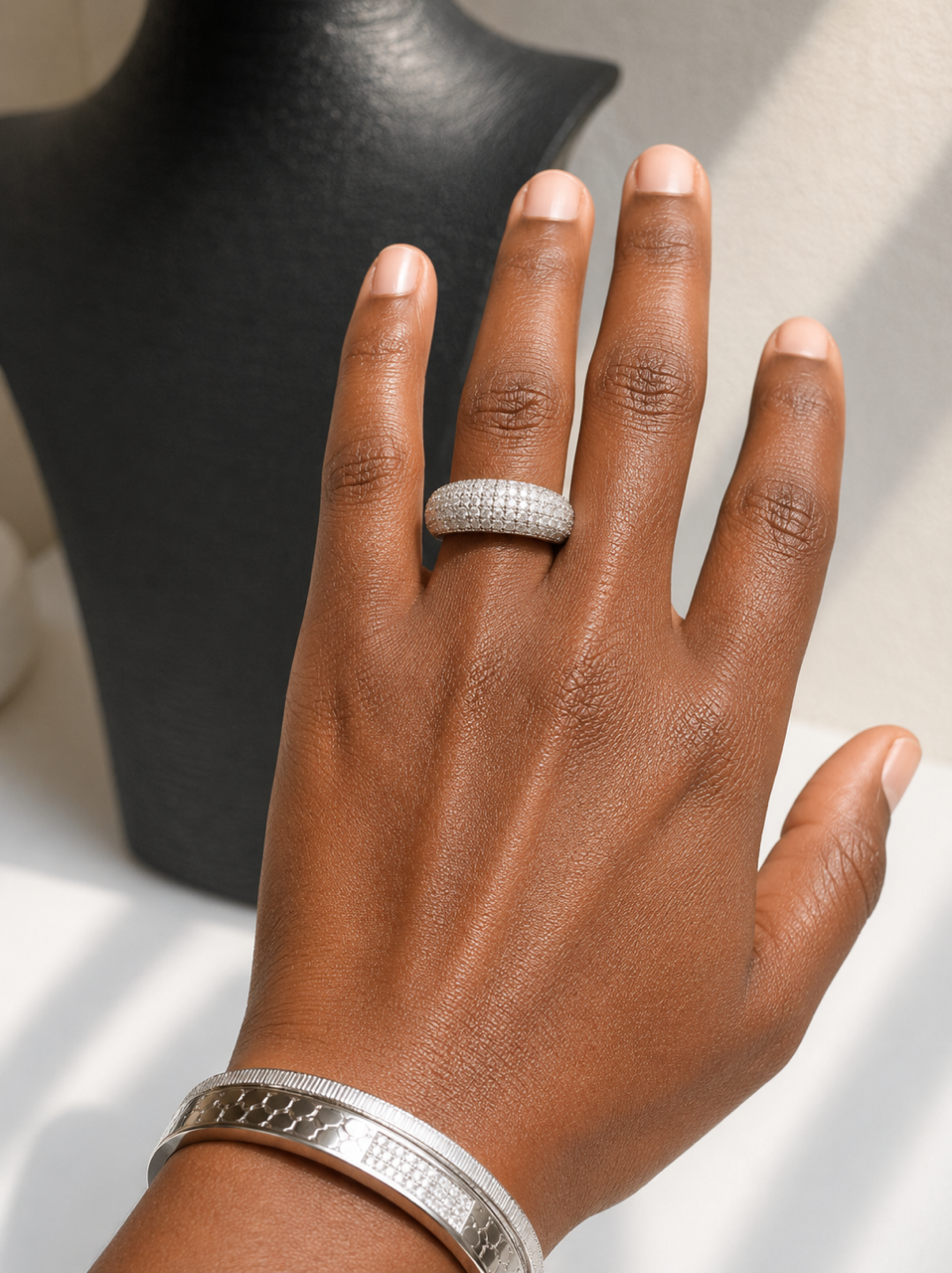 Pavé Dome Statement Ring | Adjustable Silver-Tone
