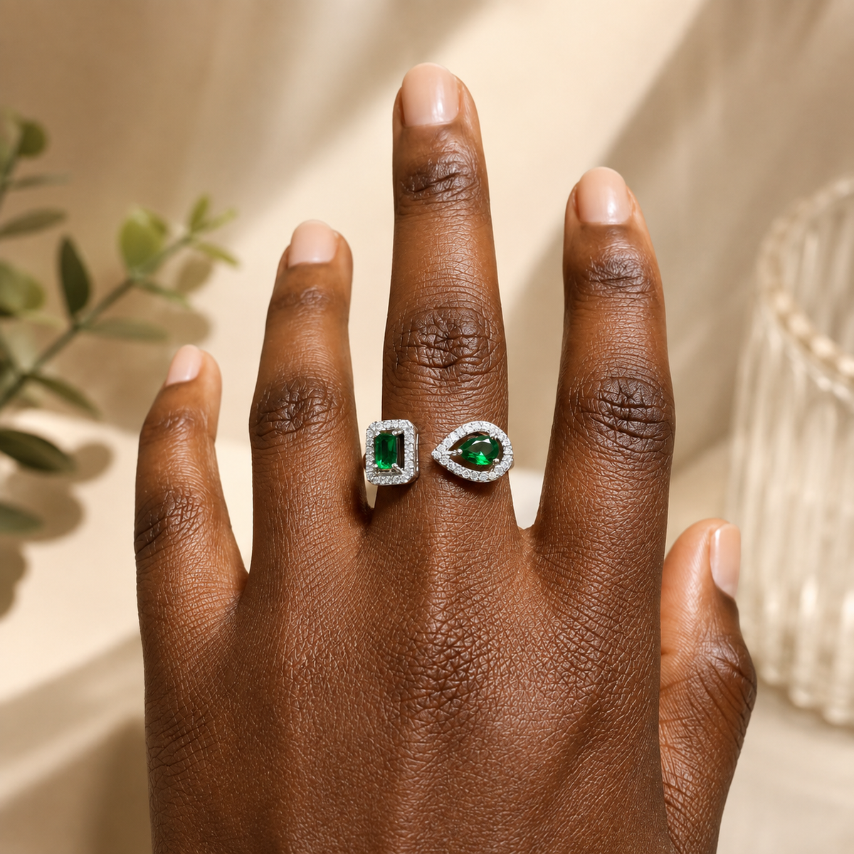 Emerald Green Open Halo Cuff Ring