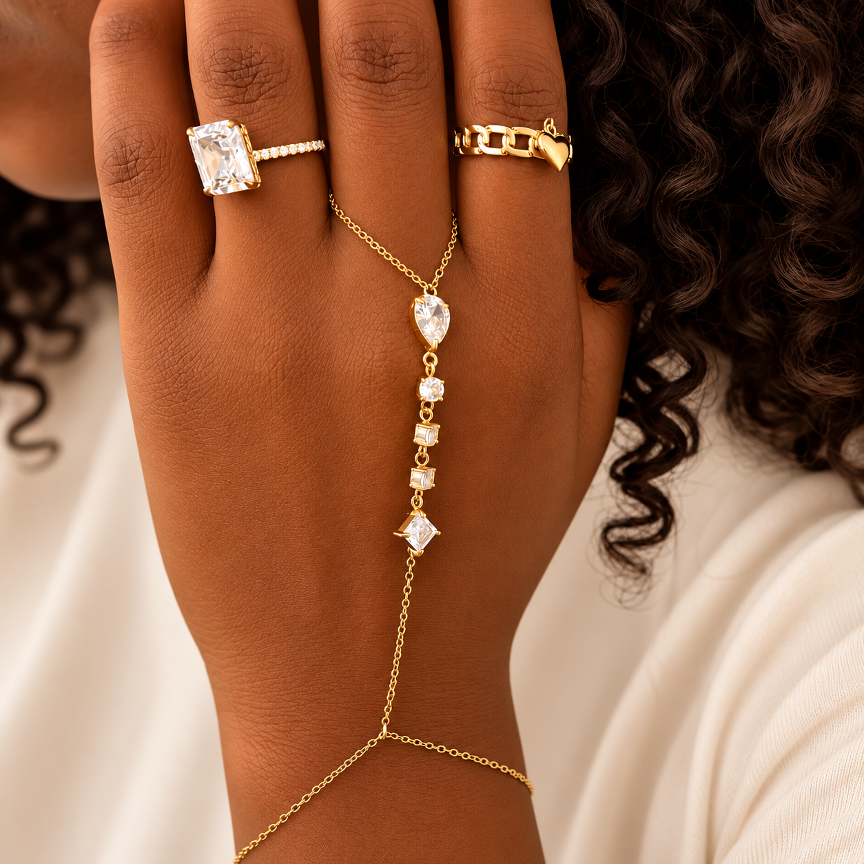 Sparkling Multi-Cut CZ Finger Ring Bracelet | Waterproof