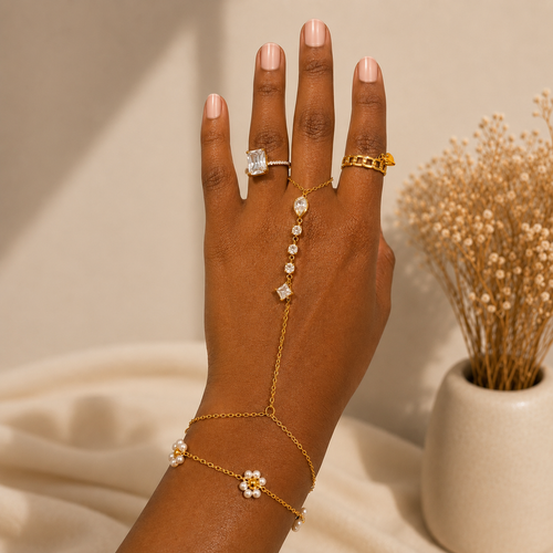 Blooming Pearl & Gold Chain Bracelet