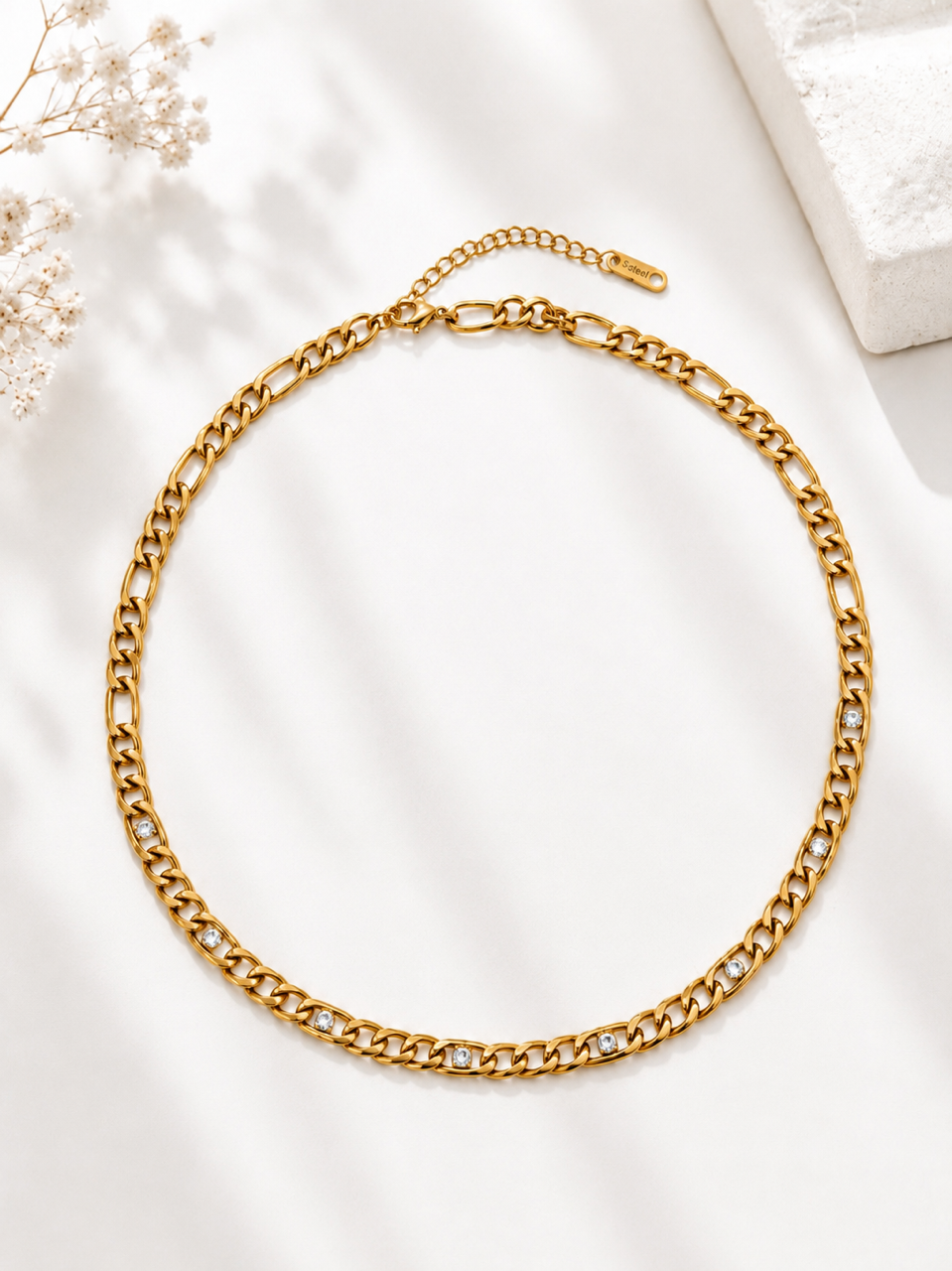 Stainless Steel CZ Link Necklace