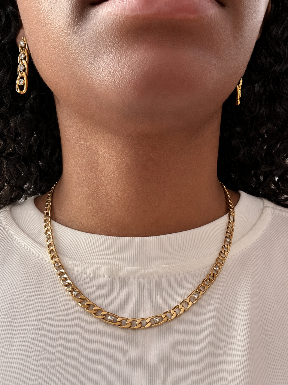 Stainless Steel CZ Link Necklace