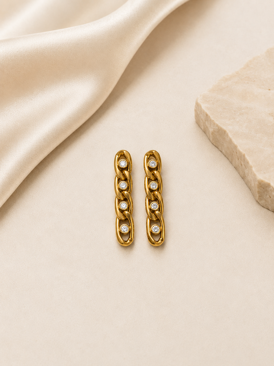 Stainless Steel CZ Link Stud Earrings