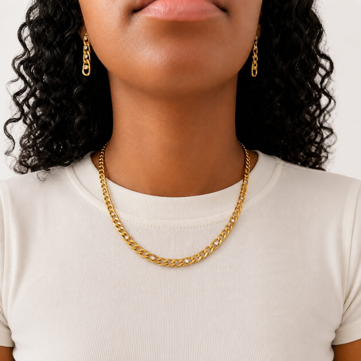 Stainless Steel CZ Link Necklace