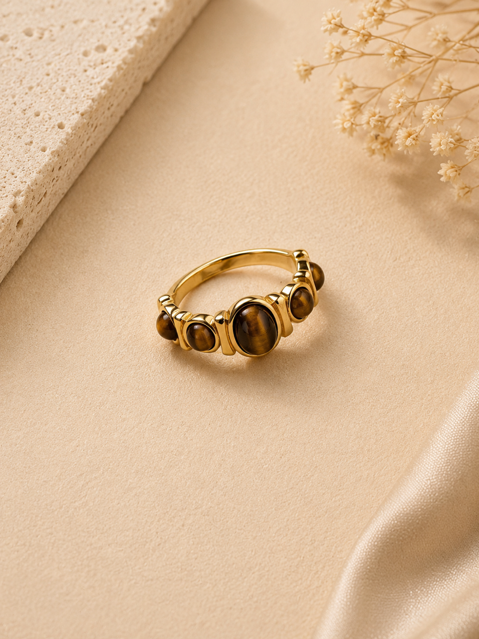 Tiger’s Eye Stainless Steel Band Ring