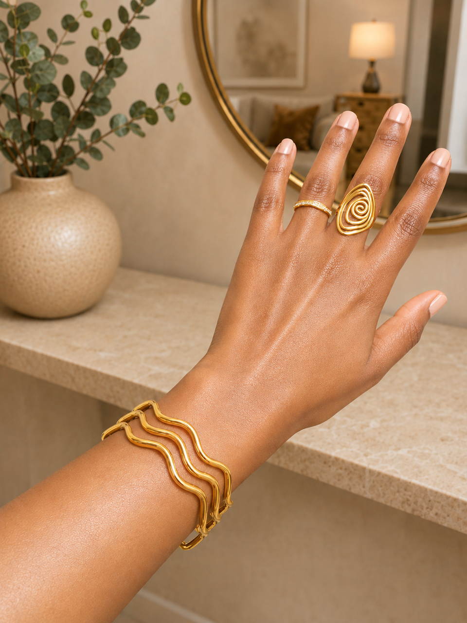 Triple Wave Gold Cuff Bracelet