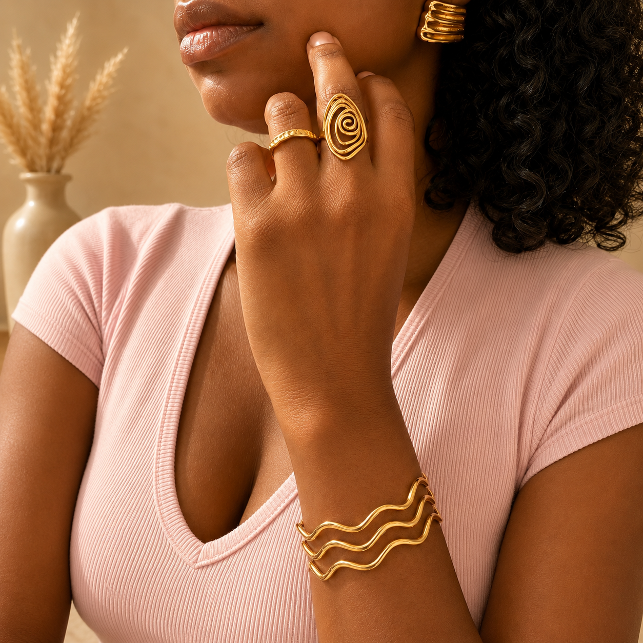 Triple Wave Gold Cuff Bracelet