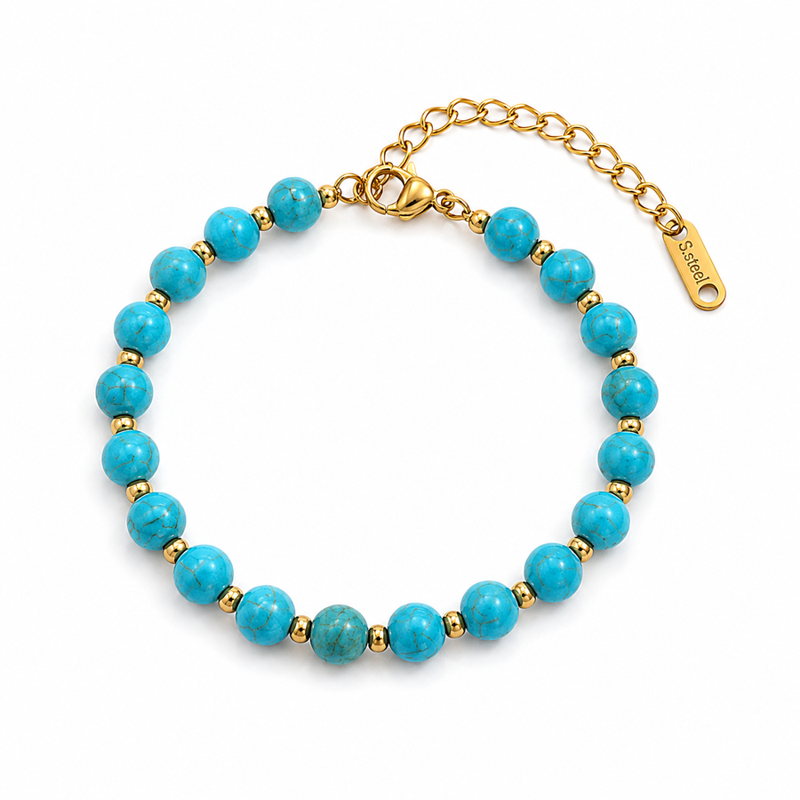 Turquoise Bead & Gold Accent Bracelet | Waterproof