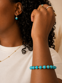 Turquoise Bead & Gold Accent Bracelet | Waterproof