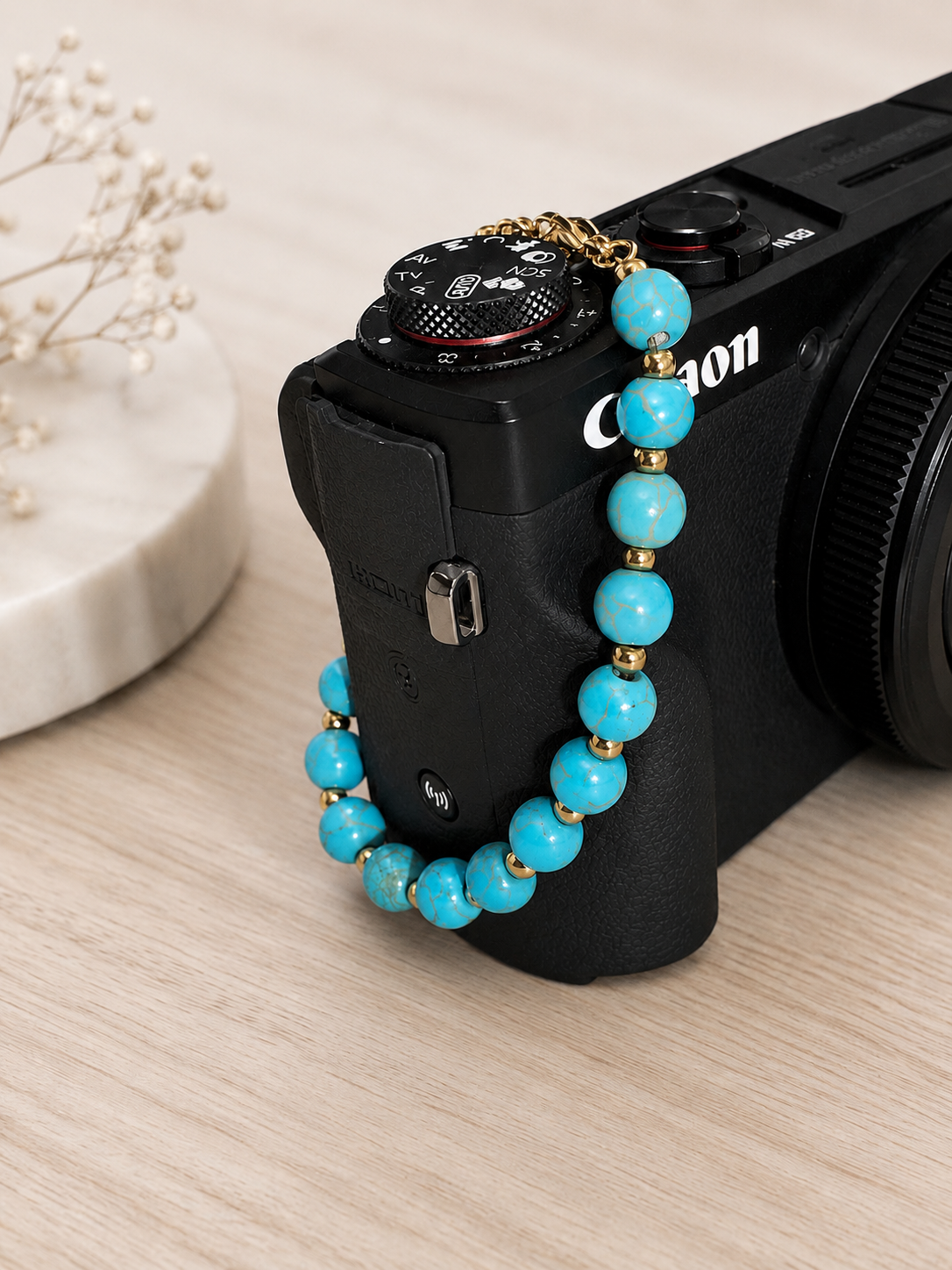 Turquoise Bead & Gold Accent Bracelet | Waterproof