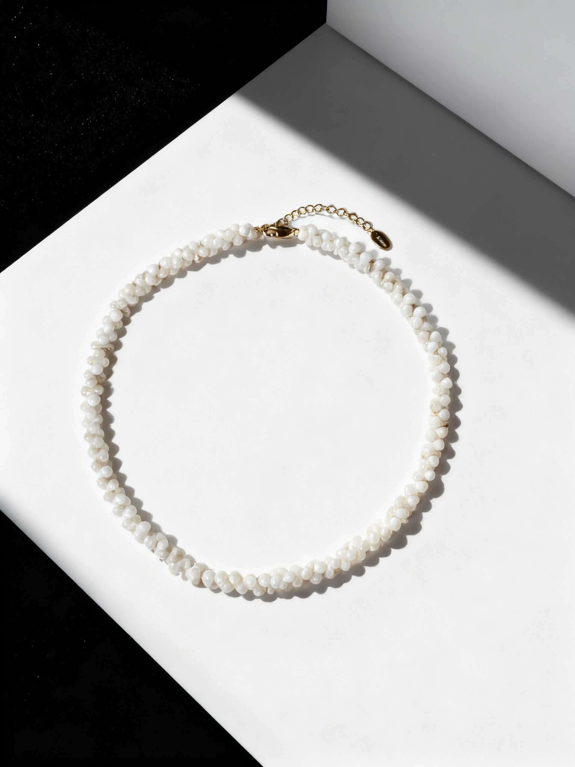 Twisted Seed Pearl Woven Choker Necklace - Gold Clasp