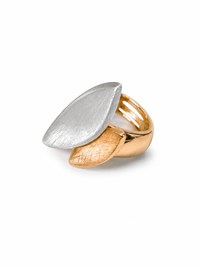 Two-Tone Textured Leaf Statement Ring - Mixed Metal