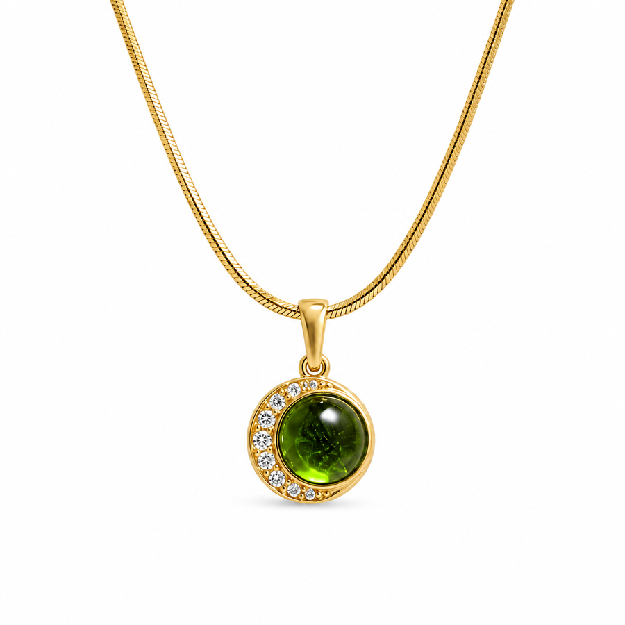 Verdant Moon Green Cabochon Necklace