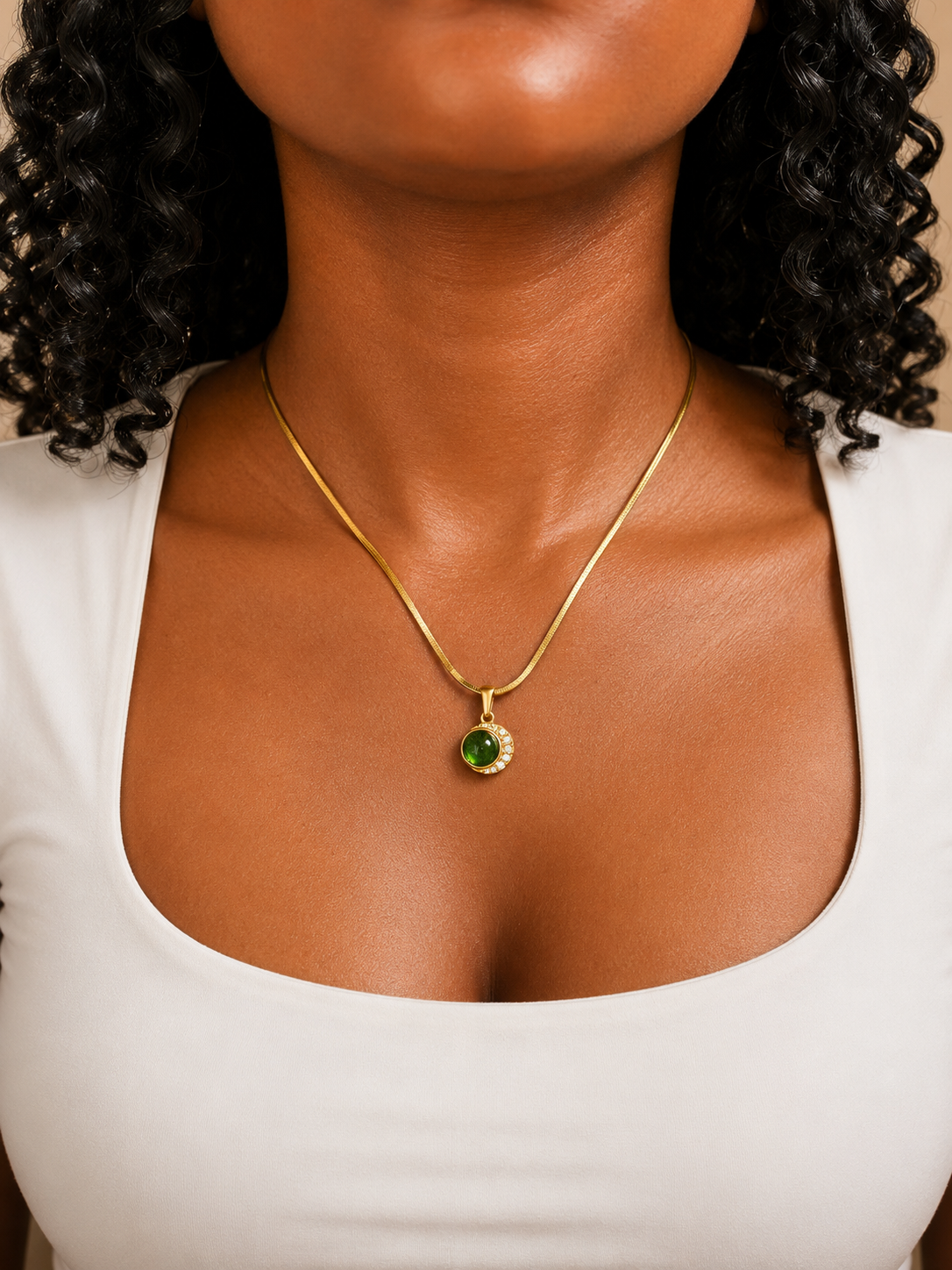 Verdant Moon Green Cabochon Necklace